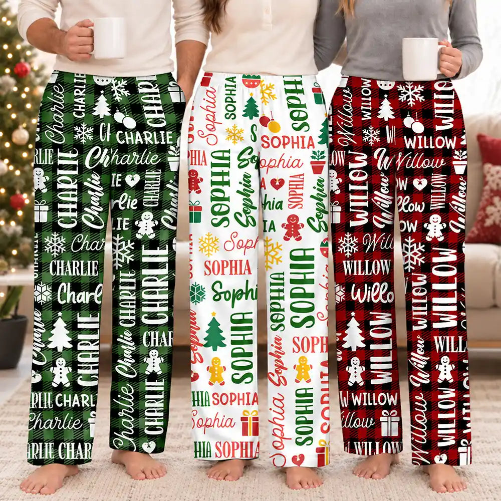 Christmas,Custom Text,Family,Happy,Top Market - Matching Christmas Gift For Family - Personalized Member Names Pajama Pants