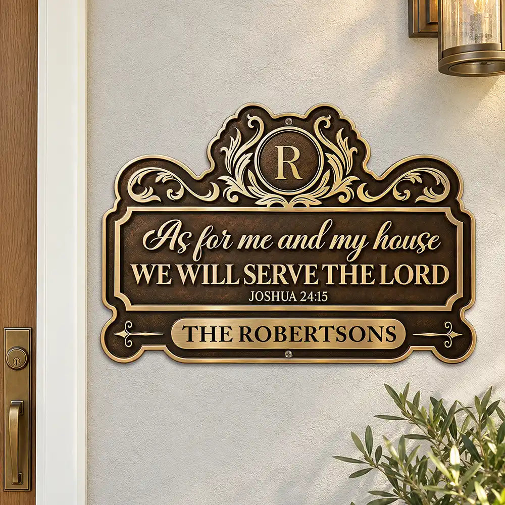 Christmas, Custom Text, Family, Happy, Top Market - Gift For Christian Family - Personalized We'll Serve The Lord Metal Sign