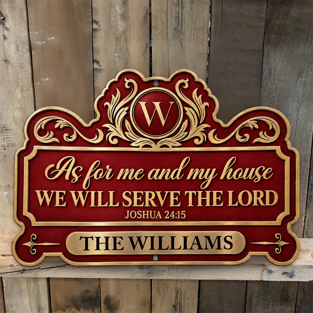 Christmas, Custom Text, Family, Happy, Top Market - Gift For Christian Family - Personalized We'll Serve The Lord Metal Sign