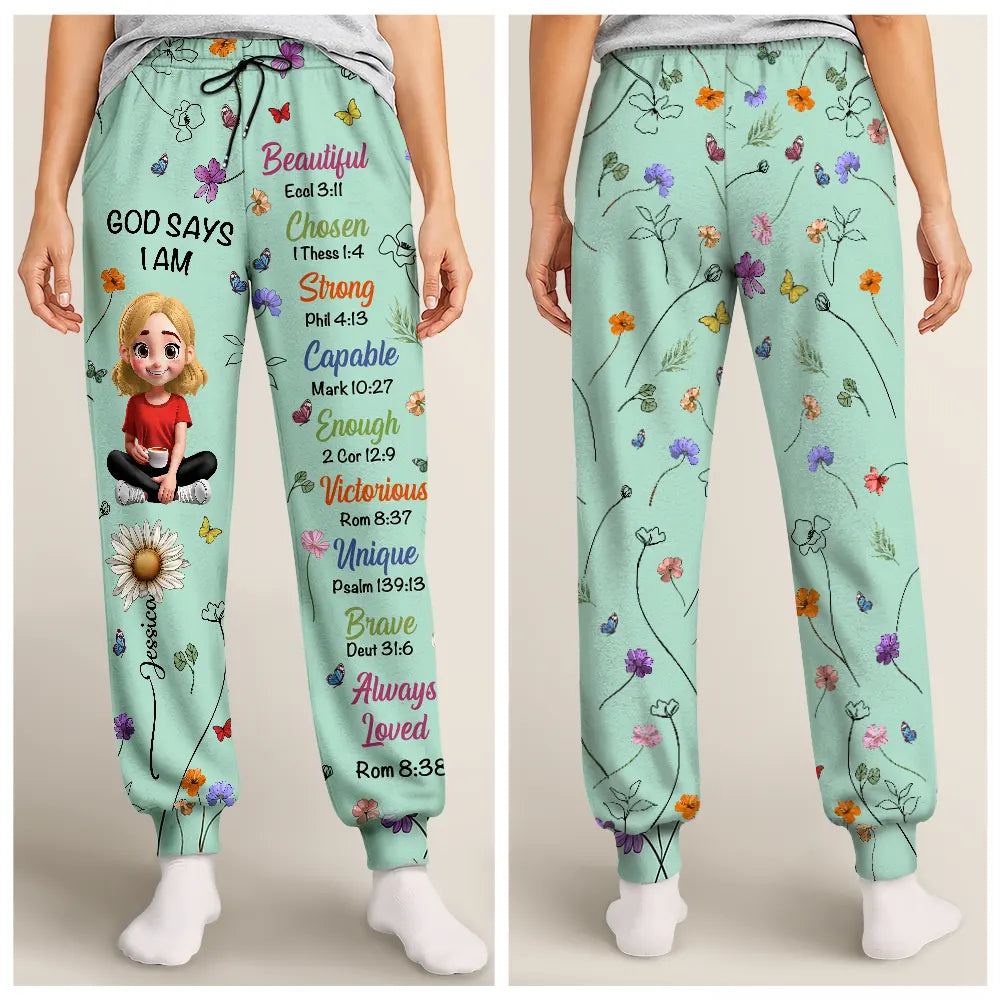 Gift For Women,Gift For Yourself,Gifts For Her,Happy,Top Market,Vector - Gift For Christian Women - Personalized Birth Month Flower God Says I Am Pajama Pants