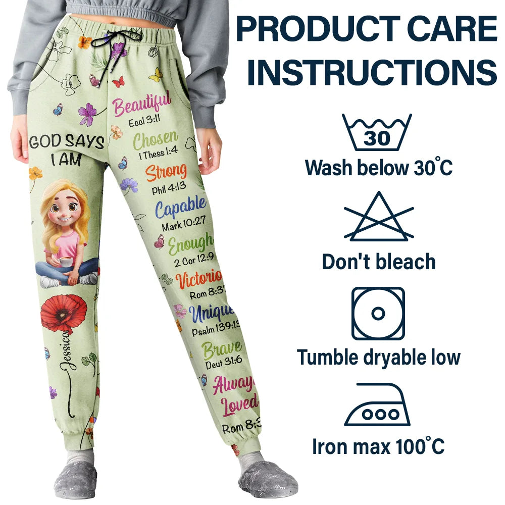 Gift For Women,Gift For Yourself,Gifts For Her,Happy,Top Market,Vector - Gift For Christian Women - Personalized Birth Month Flower God Says I Am Pajama Pants