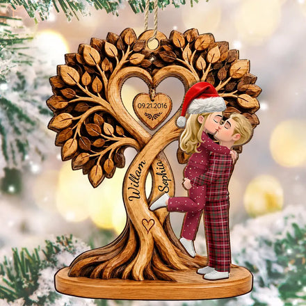 Christmas Gift For Couples - Personalized Heart Tree 2-Layered Wooden Ornament