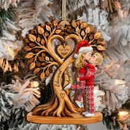 Anniversary,Christmas,Gift For Couples,Old Couples,Romantic,Vector - Christmas Gift For Couples - Personalized Heart Tree 2-Layered Wooden Ornament