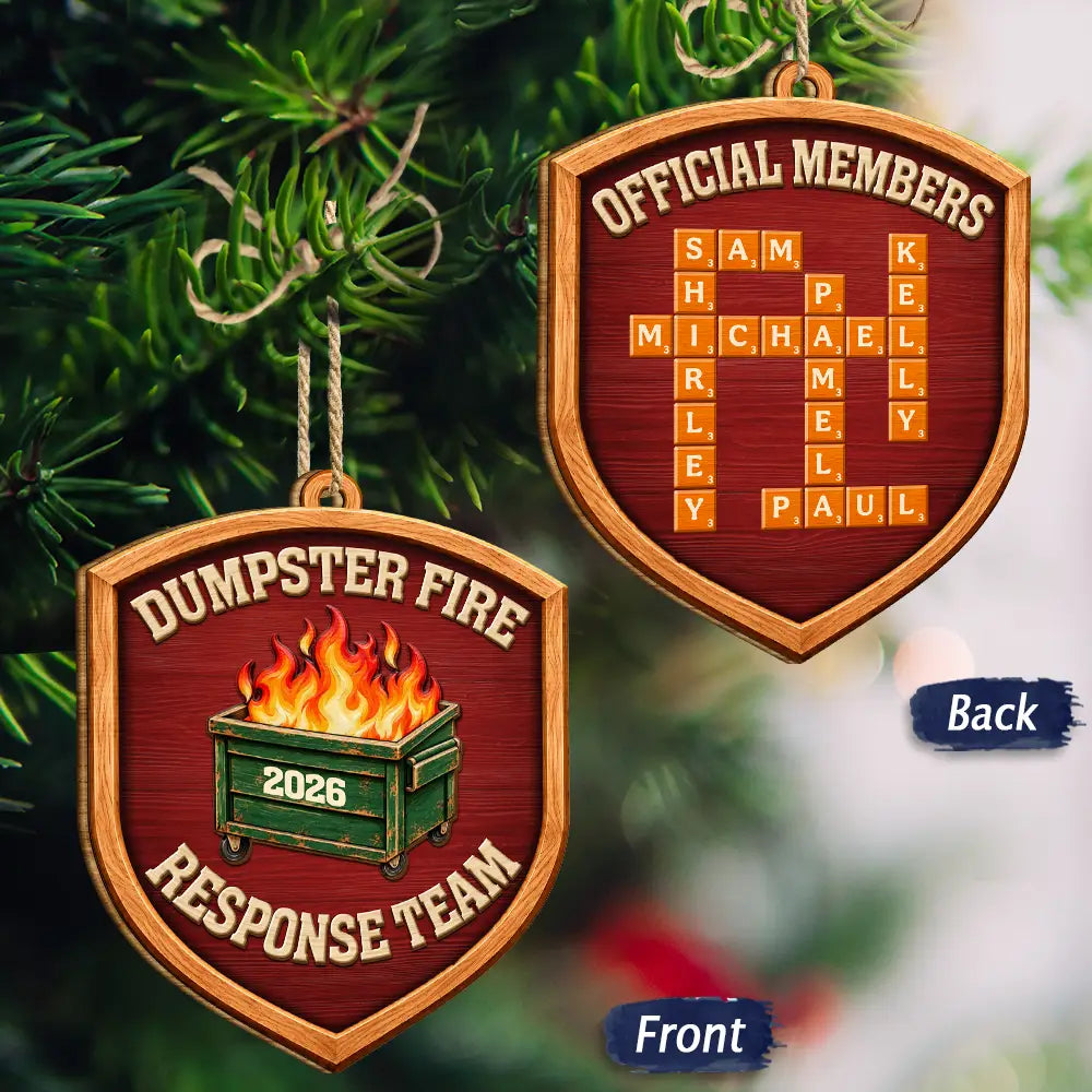 Christmas, Crossword, Gift For Colleagues, Humorous - Funny Coworker Christmas Gift - Personalized Crossword Dumpster Fire Response Team Wooden Ornament Print 2 Sides