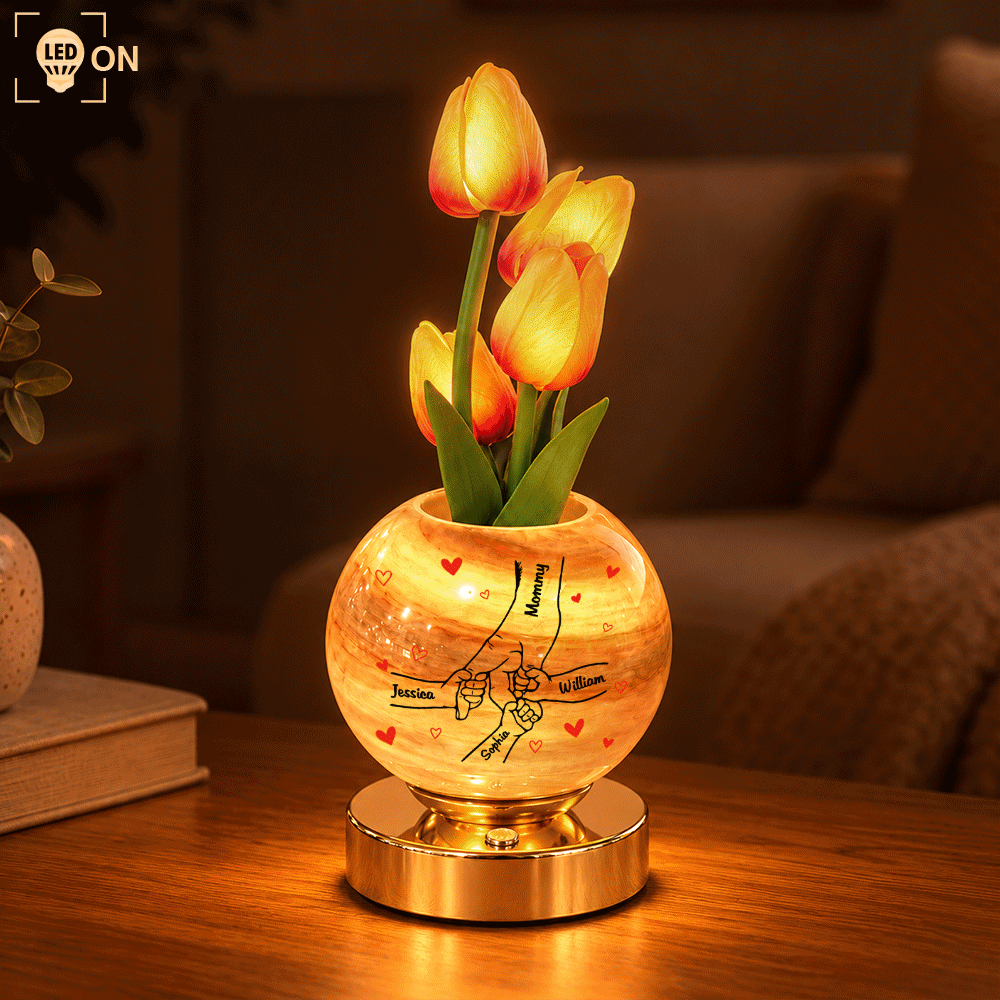 Christmas,Gift For Mother,Gifts For Her,Grateful,Icon,Indoor Decor - Christmas Home Decor Gift For Mom, Grandma - Personalized 3D Inflated Effect Hand In Hand Tulip LED Night Light