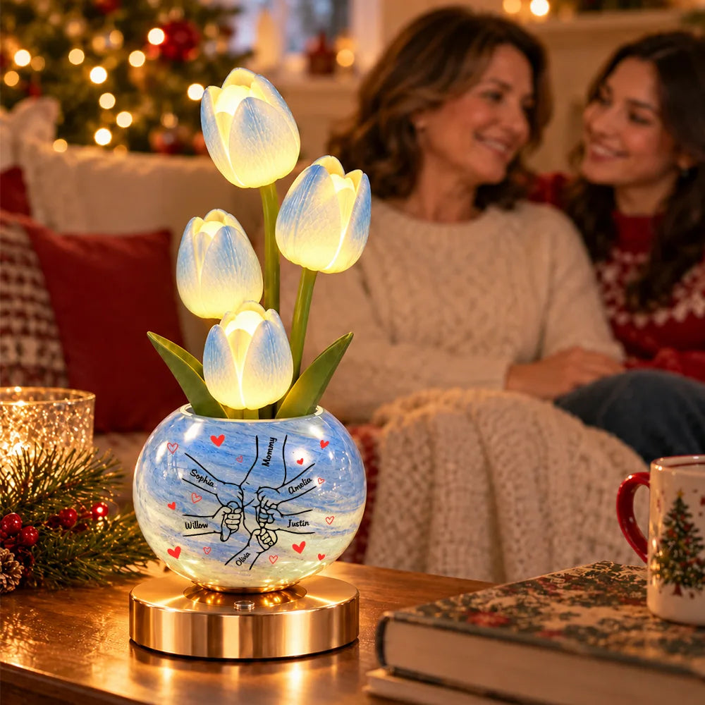 Christmas,Gift For Mother,Gifts For Her,Grateful,Icon,Indoor Decor - Christmas Home Decor Gift For Mom, Grandma - Personalized 3D Inflated Effect Hand In Hand Tulip LED Night Light