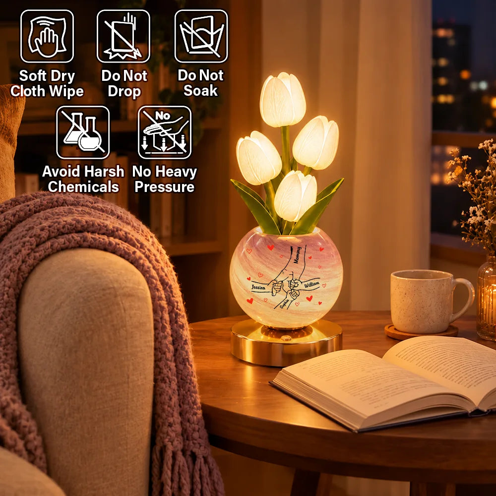 Christmas,Gift For Mother,Gifts For Her,Grateful,Icon,Indoor Decor - Christmas Home Decor Gift For Mom, Grandma - Personalized 3D Inflated Effect Hand In Hand Tulip LED Night Light