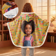 Art Design,Custom Photo,Gift For Kids,Happy,Photo - Cartoon Portrait - Christmas Gift For Kids - Personalized Custom Photo Name Cute Pattern Wearable Hooded Blanket