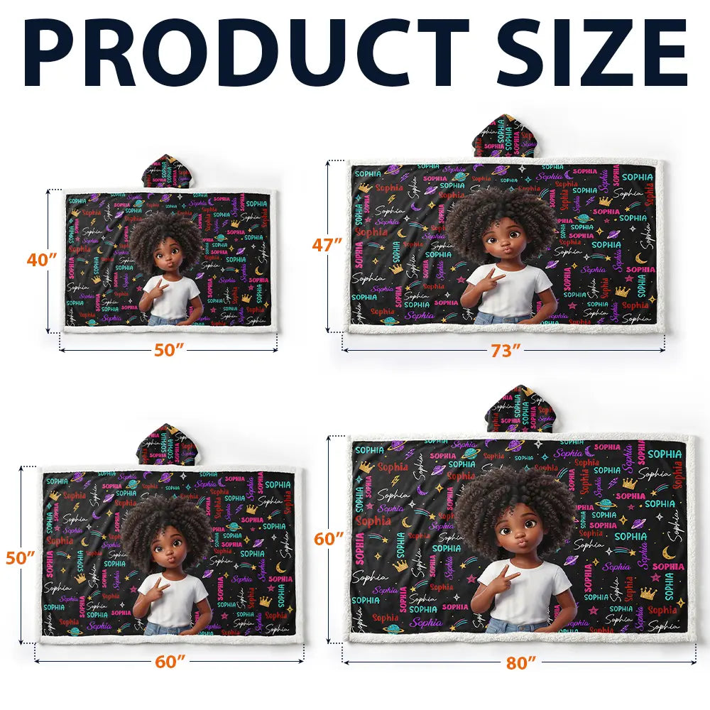Art Design,Custom Photo,Gift For Kids,Happy,Photo - Cartoon Portrait - Christmas Gift For Kids - Personalized Custom Photo Name Cute Pattern Wearable Hooded Blanket