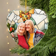 Afro Besties, Art Design, Christmas, Custom Photo, Gift For Bestie, Photo - Stained Glass, Sentimental - Christmas Gift For Besties - Personalized Custom Photo Stained Glass Effect Glass Ornament