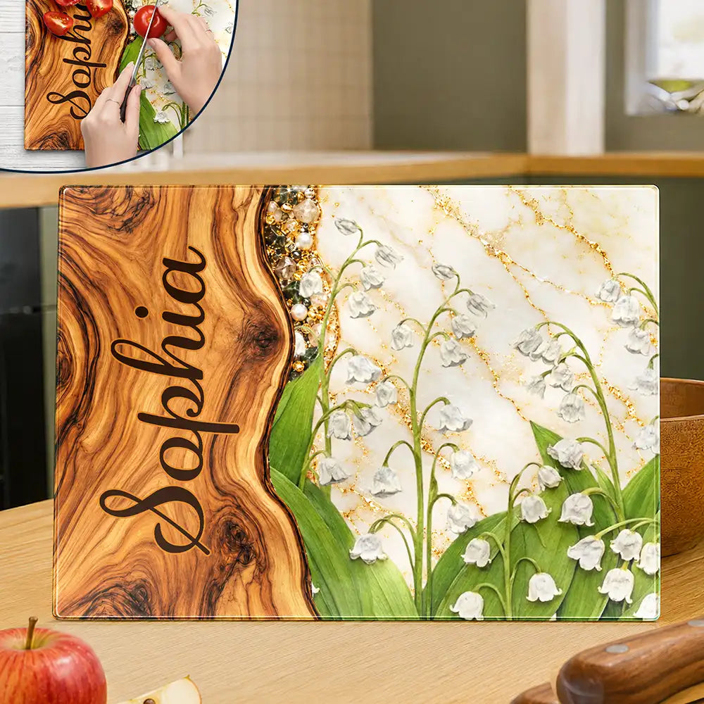 Gift For Her Sister Daughter Wife Friend - Personalized Faux Wooden Resin Birth Flower Cutting Board