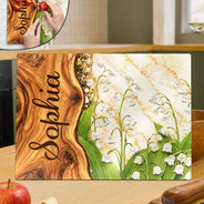 Cooking, Gift For Women, Gift For Yourself, Gifts For Her, Happy, Icon, Top Market - Gift For Her Sister Daughter Wife Friend - Personalized Faux Wooden Resin Birth Flower Cutting Board