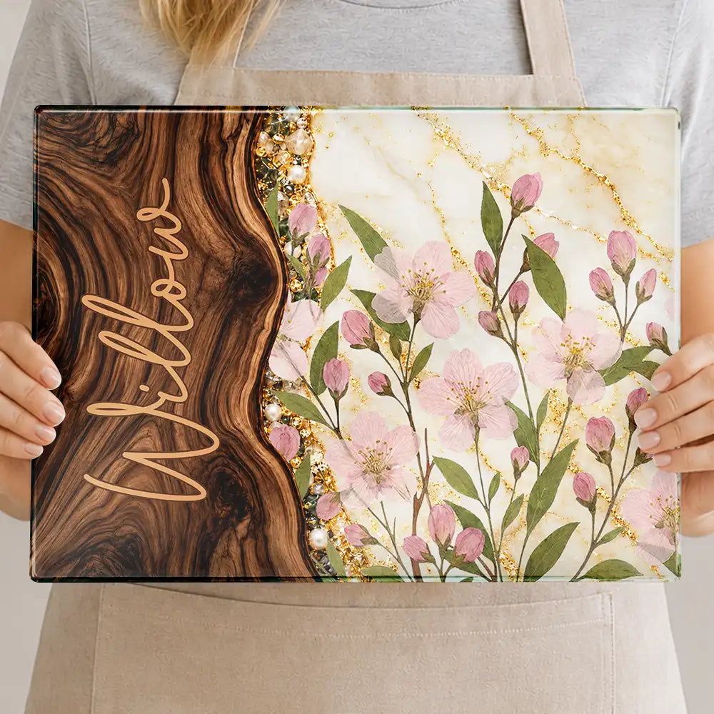 Cooking, Gift For Women, Gift For Yourself, Gifts For Her, Happy, Icon, Top Market - Gift For Her Sister Daughter Wife Friend - Personalized Faux Wooden Resin Birth Flower Cutting Board