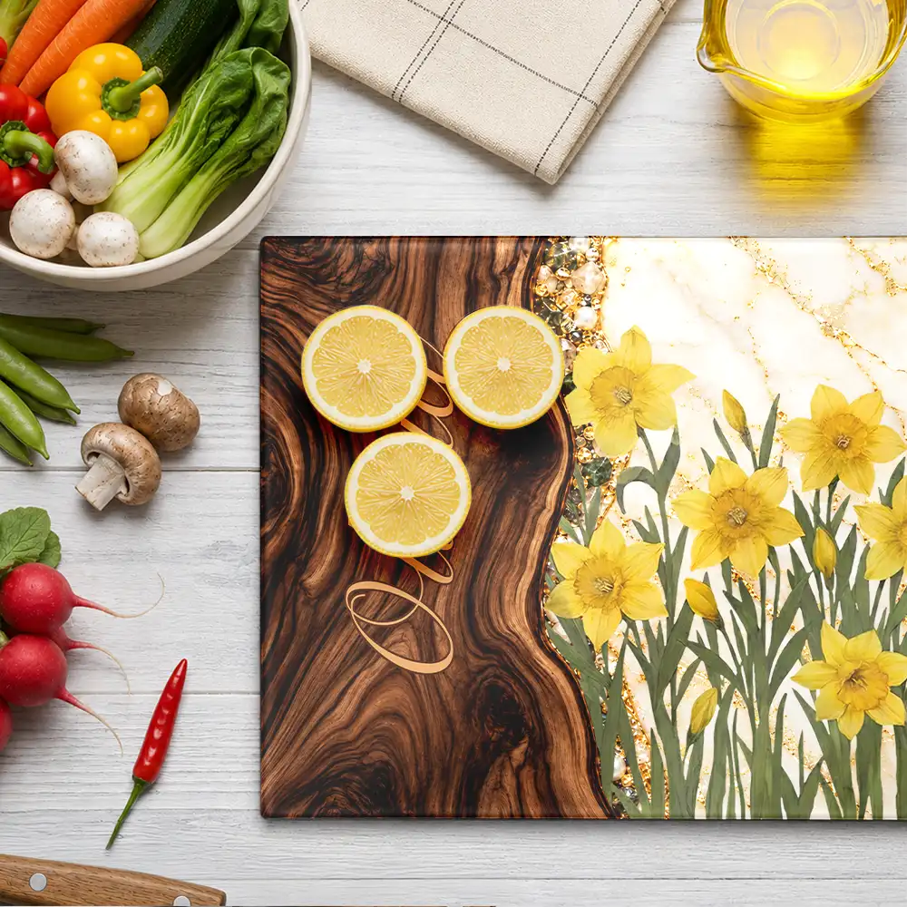Cooking, Gift For Women, Gift For Yourself, Gifts For Her, Happy, Icon, Top Market - Gift For Her Sister Daughter Wife Friend - Personalized Faux Wooden Resin Birth Flower Cutting Board