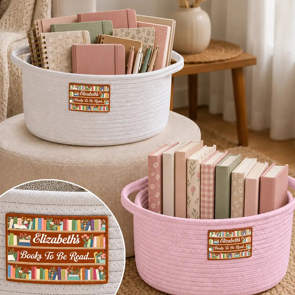 Gift For Women, Gift For Yourself, Gifts For Her, Humorous, Icon, Reading - Gifts For Book Lovers - Personalized Books To Be Read TBR Woven Rope Basket