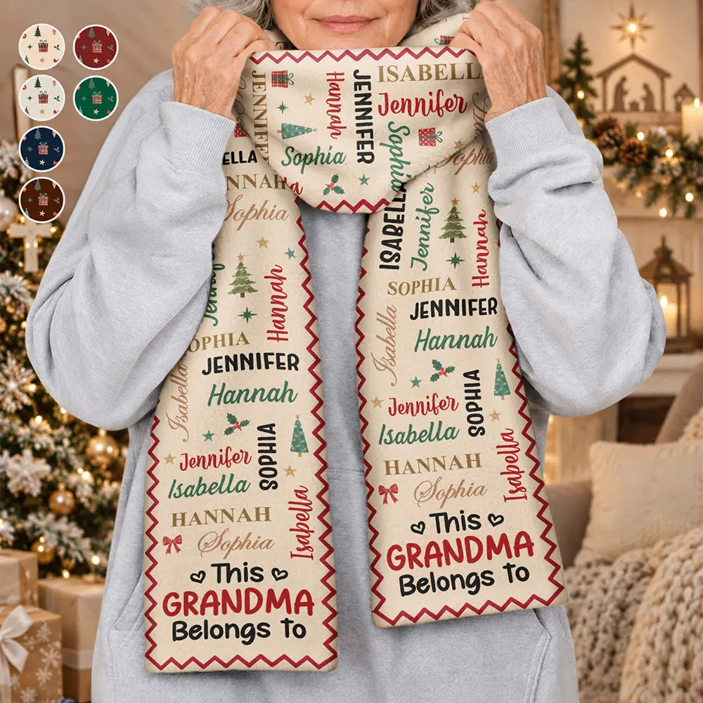Christmas,Custom Text,Gift For Grandma,Gifts For Her,Happy - Christmas Gift For Grandma Nana - Personalized Kids Names Fleece Scarf