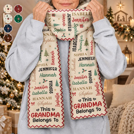 Christmas Gift For Grandma Nana - Personalized Kids Names Fleece Scarf