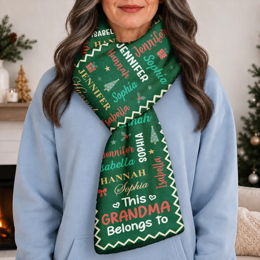 Christmas,Custom Text,Gift For Grandma,Gifts For Her,Happy - Christmas Gift For Grandma Nana - Personalized Kids Names Fleece Scarf