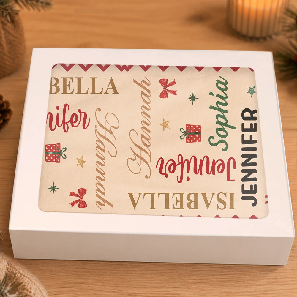 Christmas,Custom Text,Gift For Grandma,Gifts For Her,Happy - Christmas Gift For Grandma Nana - Personalized Kids Names Fleece Scarf
