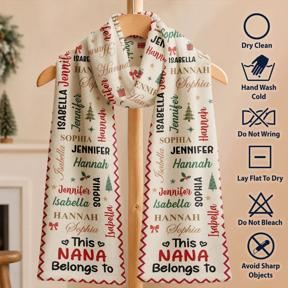 Christmas,Custom Text,Gift For Grandma,Gifts For Her,Happy - Christmas Gift For Grandma Nana - Personalized Kids Names Fleece Scarf