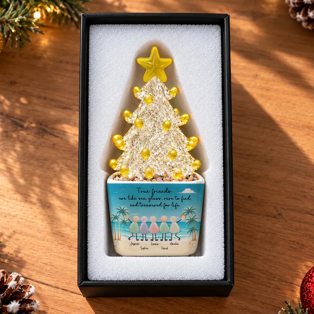 Afro Besties,Christmas,Gift For Bestie,Grateful,Icon - Friendship Gift For Woman, True Friend, Bestie, BFF - Personalized Faux Sea Glass, Rare To Find Stained Glass Christmas Tree
