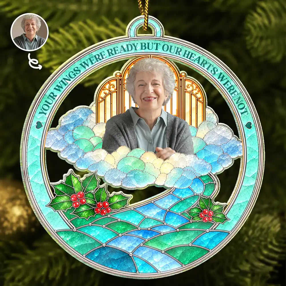 Christmas,Custom Photo,Family,Memorial,Memorial Loved One,Remove BG Photo,Sympathetic - Memorial Sympathy Gift - Personalized Custom Photo Your Wings Were Ready But Our Hearts Were Not Acrylic Ornament
