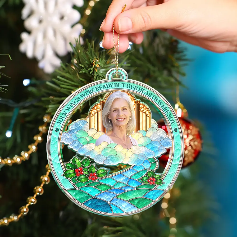 Christmas,Custom Photo,Family,Memorial,Memorial Loved One,Remove BG Photo,Sympathetic - Memorial Sympathy Gift - Personalized Custom Photo Your Wings Were Ready But Our Hearts Were Not Acrylic Ornament