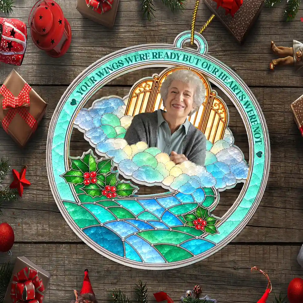 Christmas,Custom Photo,Family,Memorial,Memorial Loved One,Remove BG Photo,Sympathetic - Memorial Sympathy Gift - Personalized Custom Photo Your Wings Were Ready But Our Hearts Were Not Acrylic Ornament