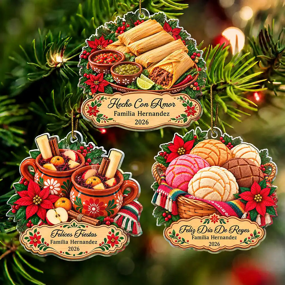 Christmas,Cooking,Family,Happy,Icon - Regalo De Navidad Para Familia Latina - Personalized Tamales Comida Navideña Adorno Acrílico Acrylic Ornament