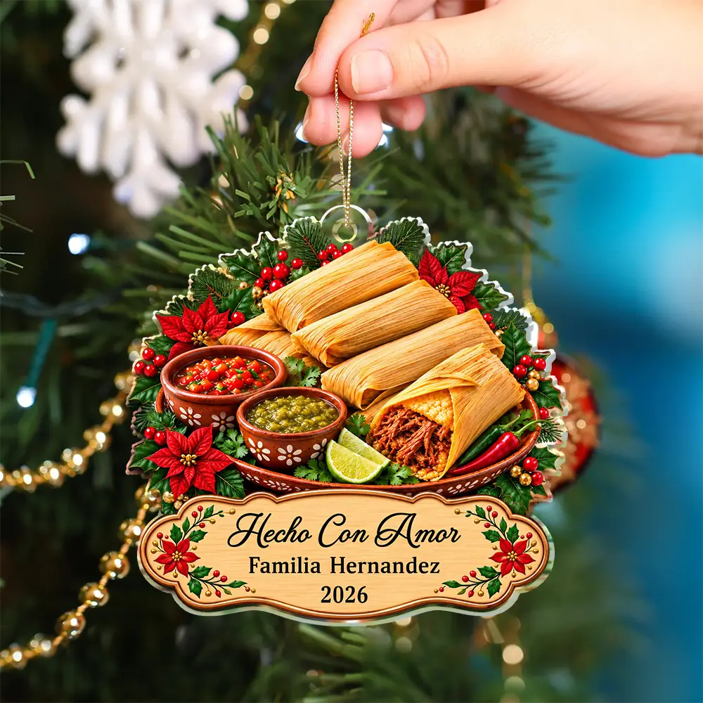 Christmas,Cooking,Family,Happy,Icon - Regalo De Navidad Para Familia Latina - Personalized Tamales Comida Navideña Adorno Acrílico Acrylic Ornament