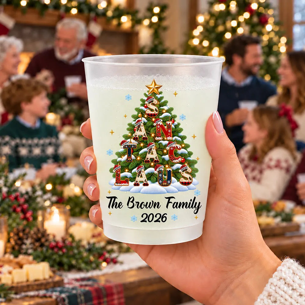Christmas,Family,Happy,Icon - Christmas Gift For Family Gathering - Personalized Family Name And Year Merry Christmas Letter Tree Frosted Cups