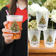 Christmas,Family,Happy,Icon - Christmas Gift For Family Gathering - Personalized Family Name And Year Merry Christmas Letter Tree Frosted Cups