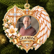 Christian, Christianity, Christmas, Custom Photo, Family, Memorial, Memorial Loved One, Sympathetic, Upload Full Photo - Christmas Sympathy Gift For Loss Of Loved One - Personalized Custom Photo Angel Wings Acrylic Ornament