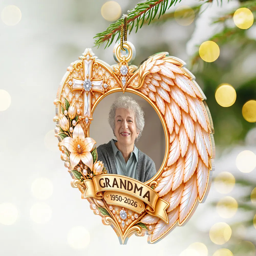 Christian, Christianity, Christmas, Custom Photo, Family, Memorial, Memorial Loved One, Sympathetic, Upload Full Photo - Christmas Sympathy Gift For Loss Of Loved One - Personalized Custom Photo Angel Wings Acrylic Ornament