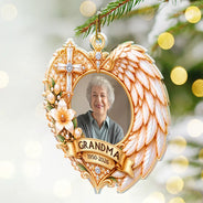 Christian, Christianity, Christmas, Custom Photo, Family, Memorial, Memorial Loved One, Sympathetic, Upload Full Photo - Christmas Sympathy Gift For Loss Of Loved One - Personalized Custom Photo Angel Wings Acrylic Ornament