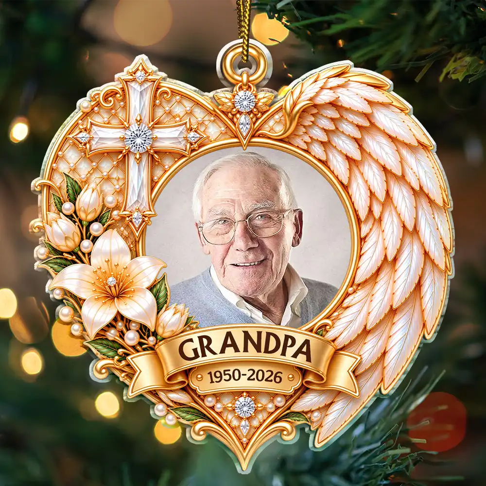 Christian, Christianity, Christmas, Custom Photo, Family, Memorial, Memorial Loved One, Sympathetic, Upload Full Photo - Christmas Sympathy Gift For Loss Of Loved One - Personalized Custom Photo Angel Wings Acrylic Ornament