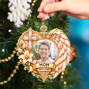 Christian, Christianity, Christmas, Custom Photo, Family, Memorial, Memorial Loved One, Sympathetic, Upload Full Photo - Christmas Sympathy Gift For Loss Of Loved One - Personalized Custom Photo Angel Wings Acrylic Ornament