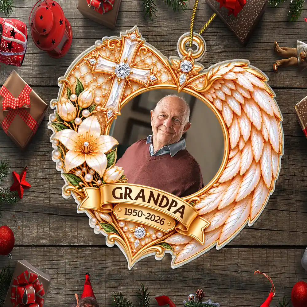 Christian, Christianity, Christmas, Custom Photo, Family, Memorial, Memorial Loved One, Sympathetic, Upload Full Photo - Christmas Sympathy Gift For Loss Of Loved One - Personalized Custom Photo Angel Wings Acrylic Ornament