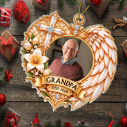 Christian, Christianity, Christmas, Custom Photo, Family, Memorial, Memorial Loved One, Sympathetic, Upload Full Photo - Christmas Sympathy Gift For Loss Of Loved One - Personalized Custom Photo Angel Wings Acrylic Ornament