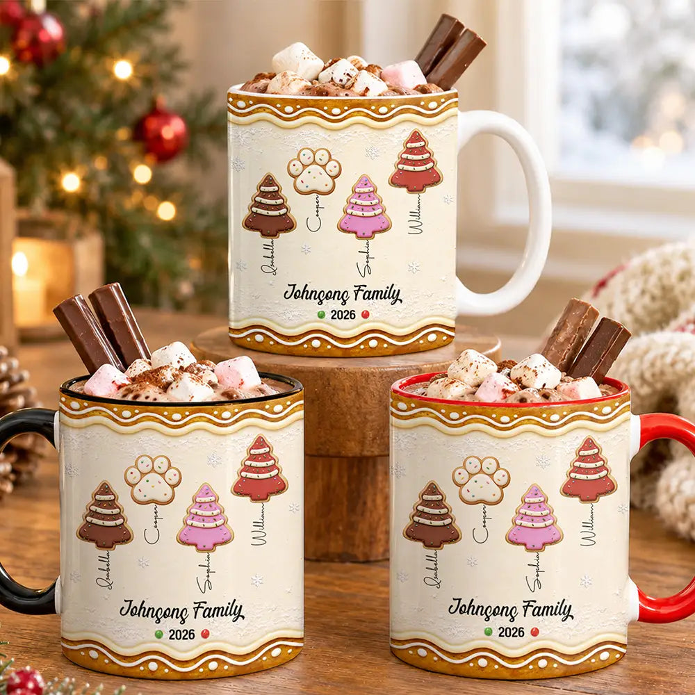 Christmas,Family,Icon,Sentimental - Christmas Gifts For Family - Personalized Family Forever Linked Together Gingerbread Style Mug