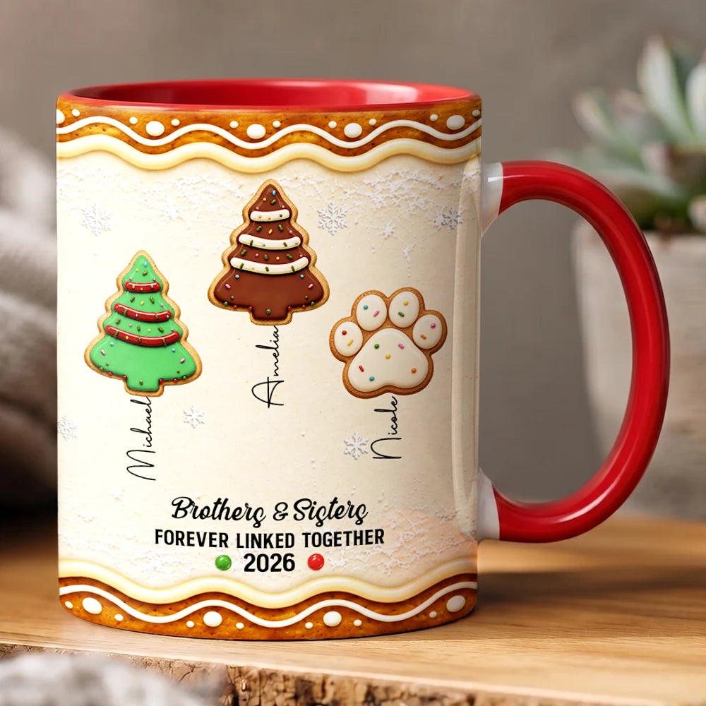Christmas,Family,Icon,Sentimental - Christmas Gifts For Family - Personalized Family Forever Linked Together Gingerbread Style Mug