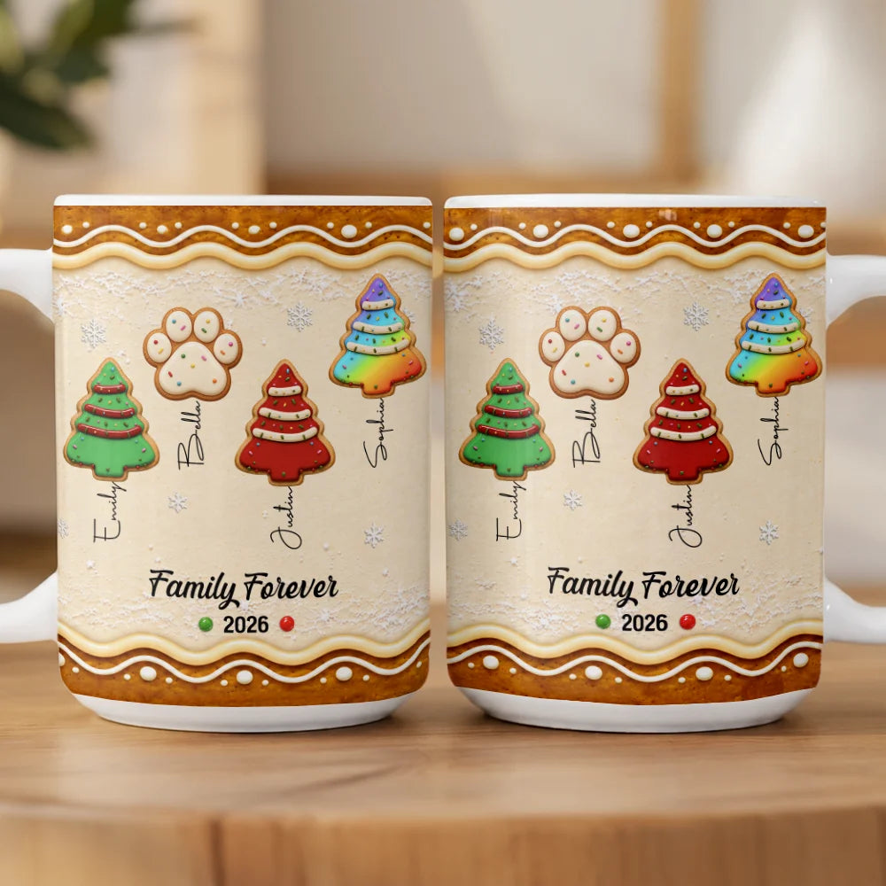 Christmas,Family,Icon,Sentimental - Christmas Gifts For Family - Personalized Family Forever Linked Together Gingerbread Style Mug