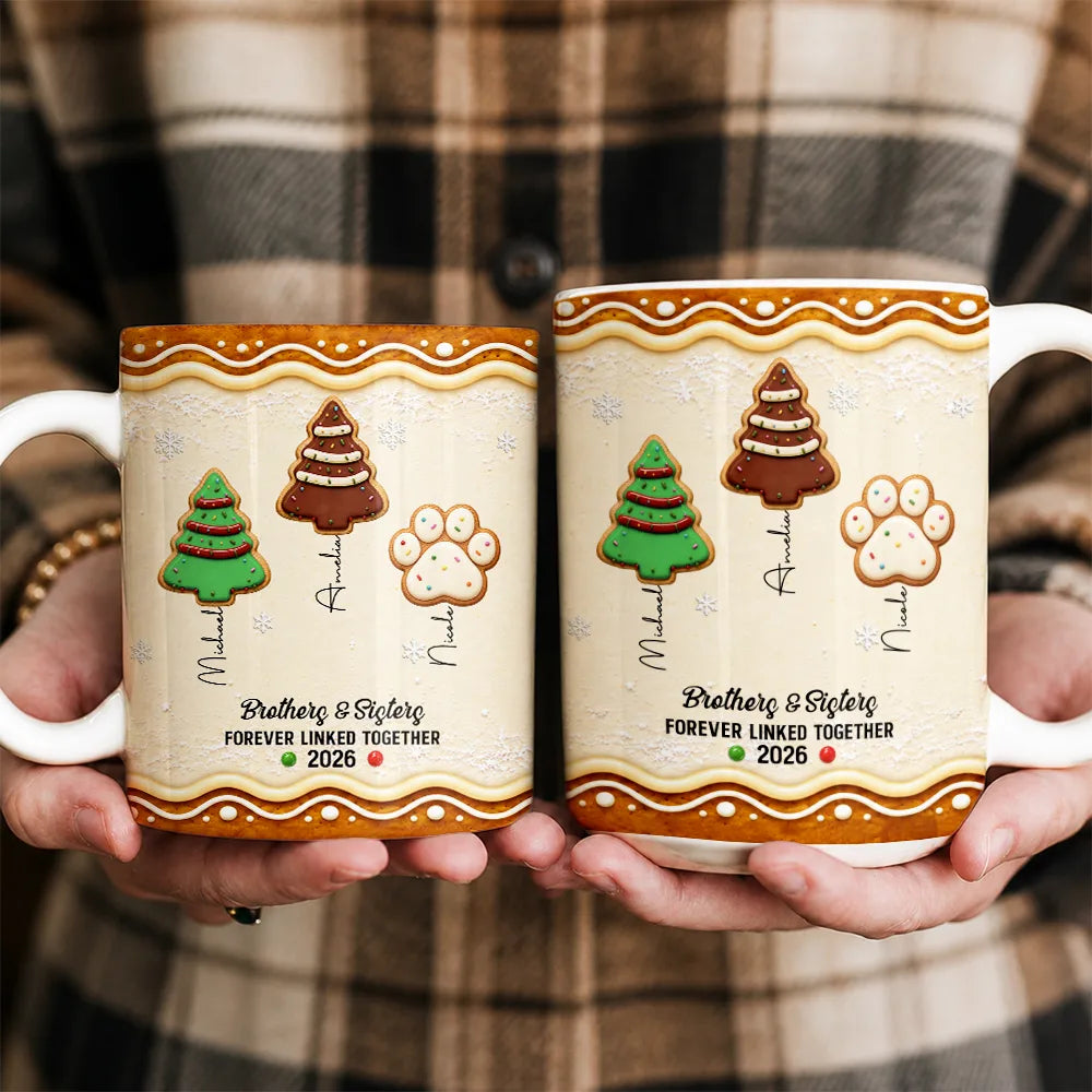 Christmas,Family,Icon,Sentimental - Christmas Gifts For Family - Personalized Family Forever Linked Together Gingerbread Style Mug