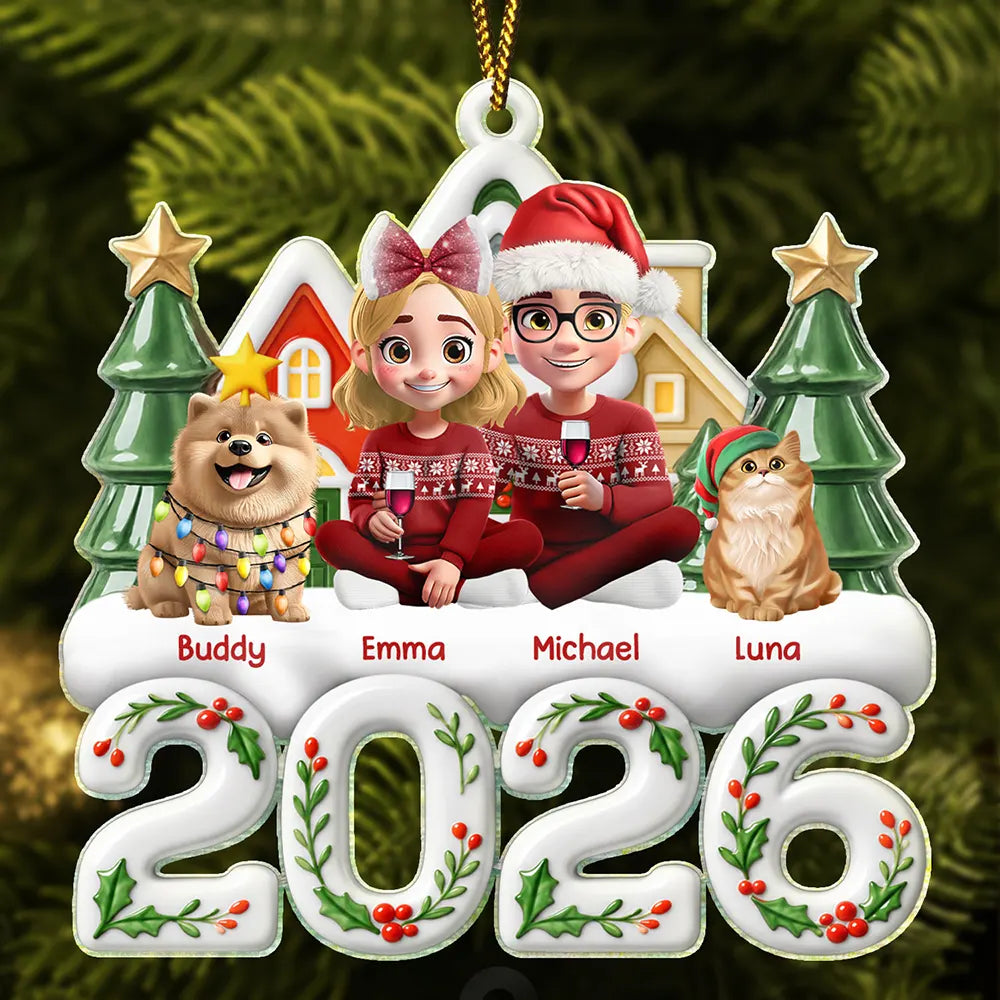Christmas,Gift For Couples,Pet Couple,Pet Lovers,Sentimental,Top Market,Vector - Christmas Gift For Pet Couples - Personalized Characters And Dogs Cats Acrylic Ornament