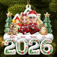 Christmas,Gift For Couples,Pet Couple,Pet Lovers,Sentimental,Top Market,Vector - Christmas Gift For Pet Couples - Personalized Characters And Dogs Cats Acrylic Ornament