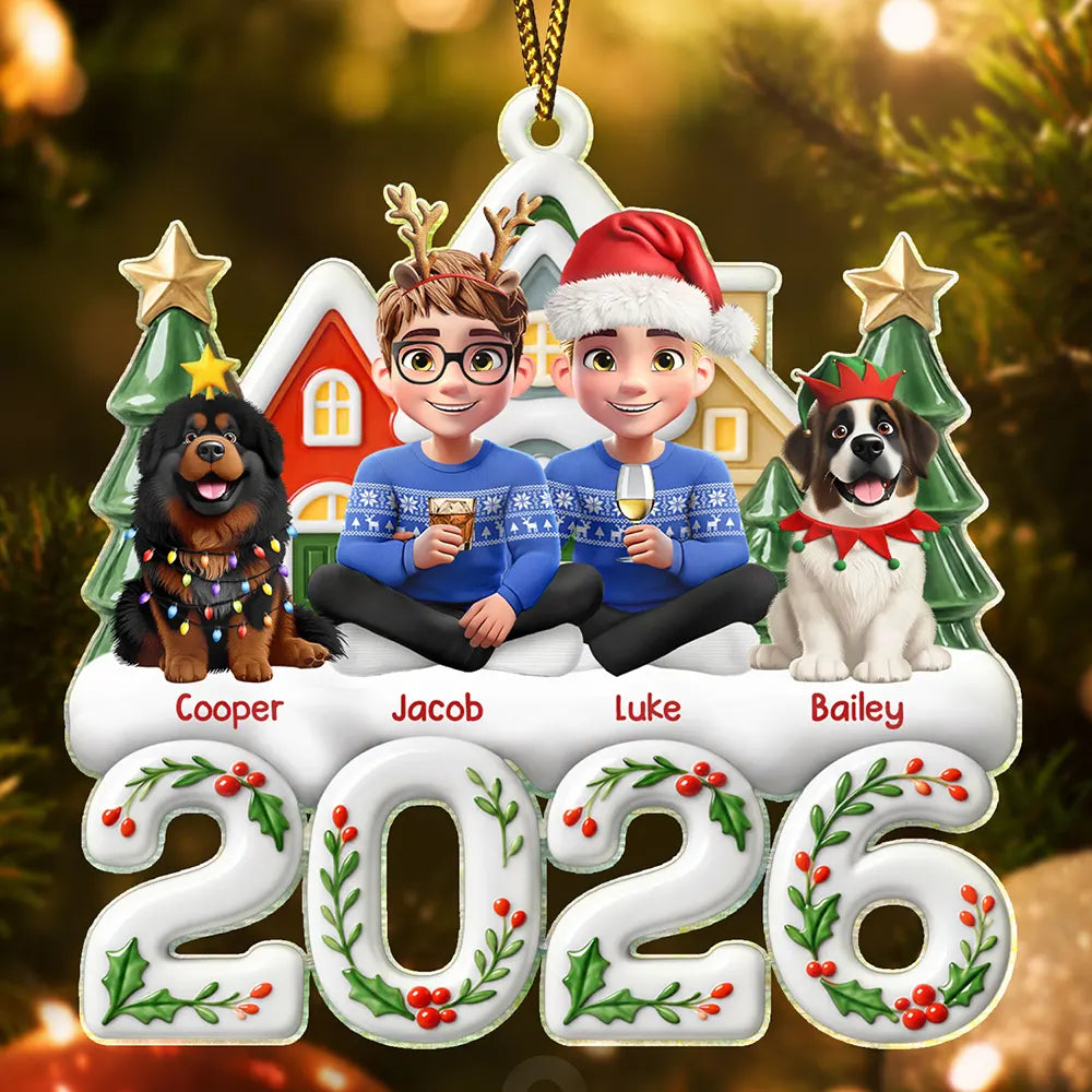 Christmas,Gift For Couples,Pet Couple,Pet Lovers,Sentimental,Top Market,Vector - Christmas Gift For Pet Couples - Personalized Characters And Dogs Cats Acrylic Ornament