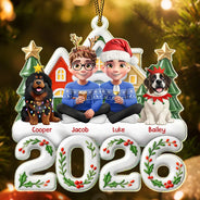 Christmas,Gift For Couples,Pet Couple,Pet Lovers,Sentimental,Top Market,Vector - Christmas Gift For Pet Couples - Personalized Characters And Dogs Cats Acrylic Ornament