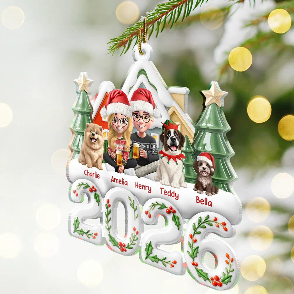 Christmas,Gift For Couples,Pet Couple,Pet Lovers,Sentimental,Top Market,Vector - Christmas Gift For Pet Couples - Personalized Characters And Dogs Cats Acrylic Ornament