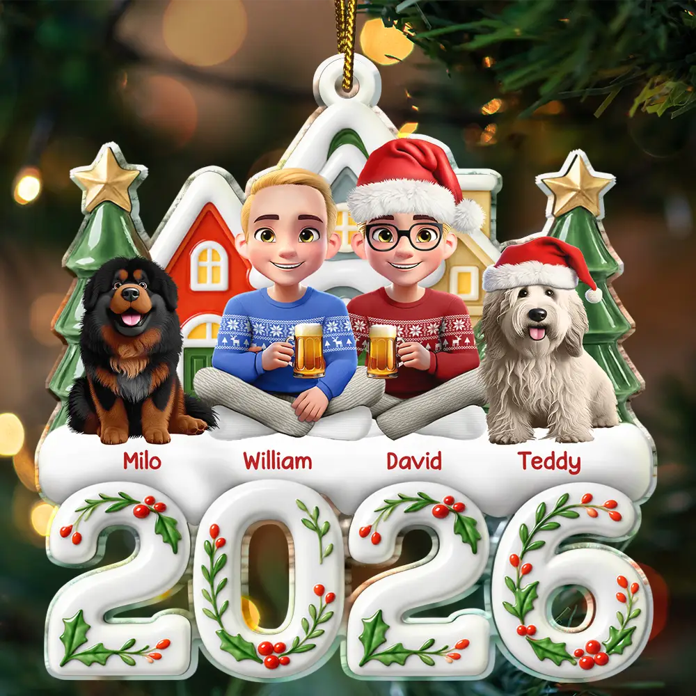Christmas,Gift For Couples,Pet Couple,Pet Lovers,Sentimental,Top Market,Vector - Christmas Gift For Pet Couples - Personalized Characters And Dogs Cats Acrylic Ornament