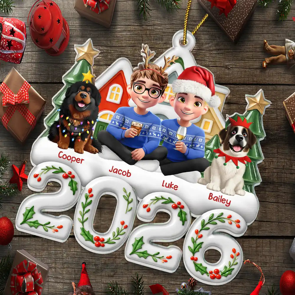 Christmas,Gift For Couples,Pet Couple,Pet Lovers,Sentimental,Top Market,Vector - Christmas Gift For Pet Couples - Personalized Characters And Dogs Cats Acrylic Ornament